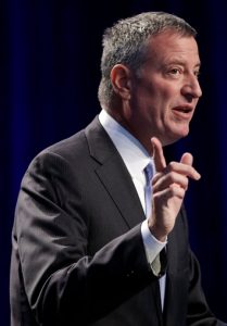Mayor Bill de Blasio oversaw the speed limit reduction in NYC that begins today. AP Photo/Seth Wenig