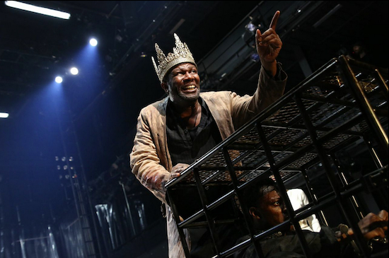 All hail “Tamburlaine”: John Douglas Thompson (l.) takes the stage by storm in the title role of Christopher Marlowe's play at the Theatre for a New Audience. Chukwudi Iwuji (r.) plays vanquished emperor Bajazeth. Photos by Gerry Goodstein