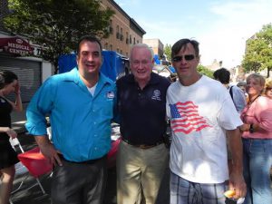 Stamatis Lilikakis (left), pictured with state Sen. Marty Golden (center) and Republican supporter Thomas McCarthy at a Bay Ridge street a few months ago, said he planned to enjoy his experience as a candidate. Eagle file photo by Paula Katinas