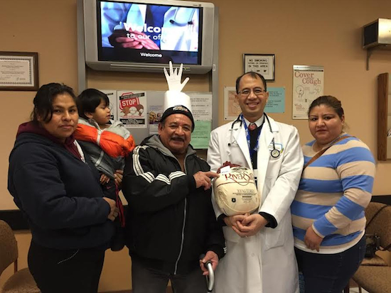 Doctors working at Lutheran Family Health Centers wished their patients a Happy Thanksgiving by offering them free turkeys. Photo courtesy Lutheran HealthCare