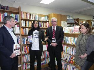 Assemblymember Nicole Malliotakis (second from left) encourages shoppers to patronize mom and pop stores on Small Business Saturday. Also pictured are Bay Ridge business leaders Patrick Condren and Bob Howe and Book Mark Shoppe owner Christine Freglette (left to right). Eagle photo by Paula Katinas