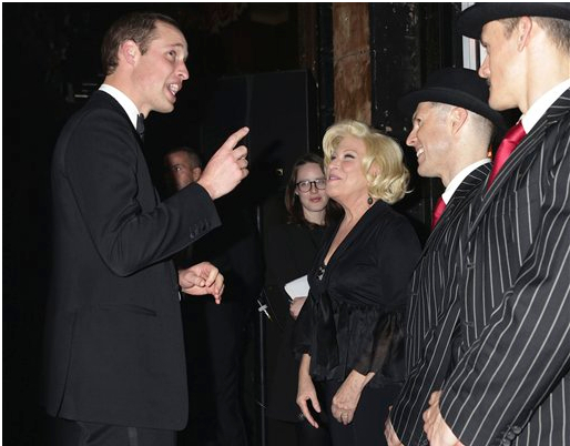 Britain's Prince William, the Duke of Cambridge, meets Bette Midler at the end the Royal Variety Performance, in support of the Entertainment Artistes' Benevolent Fund, at the Palladium Theatre in London Nov. 13. AP Photo/Yui Mok, pool