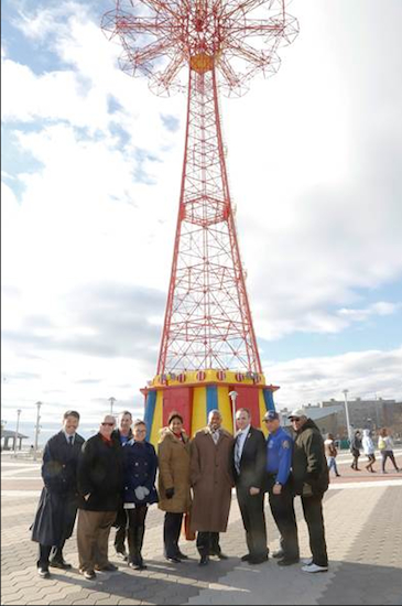 Brooklyn Borough President Eric L. Adams, with the partnership of Council Member Mark Treyger and the Alliance for Coney Island, announces the first-ever New Year’s Eve ball drop at the historic Parachute Jump in Coney Island. Photo Credit: Kathryn Kirk/Brooklyn BP’s Office