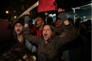 Protests erupted in many parts of New York City on Wednesday night. AP Photo/Seth Wenig