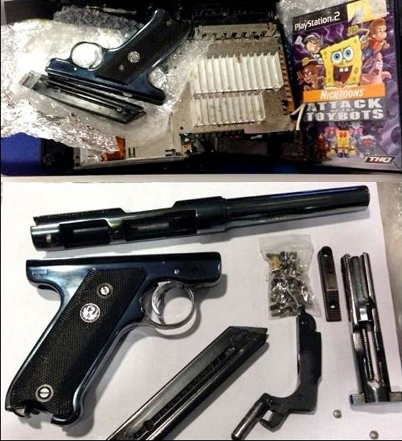 A Brooklyn man was caught by TSA agents at JFK airport on Wednesday after trying to sneak this disassembled .22 caliber semi-automatic onto a plane.  Photo courtesy of TSA