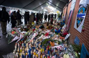 The memorial for the slain officers in Bed-Stuy. AP Photo/Craig Ruttle