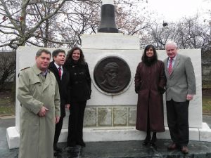 Assemblymember Alec Brook-Krasny, Councilmember Vincent Gentile, Community Board 10 District Manager Josephine Beckmann, Assemblymember Nicole Malliotakis, and state Sen. Marty Golden (left to right) all admired the bronze relief sculpture. Eagle photo by Paula Katinas
