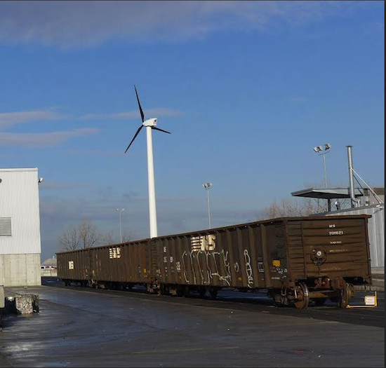 This innovative, attractive new wind turbine is slated to generate 100 kw of electricity at the Sunset Park Material Recovery Facility, the city’s largest recycling plant for metal, glass and plastic. Photo courtesy of Sims Municipal Recycling