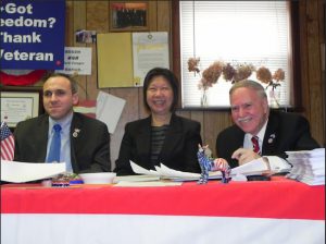 Councilmember Mark Treyger (left) and Democratic District Leader Nancy Tong organized a rally to push Assemblymember Bill Colton (right) to run for Congress. Eagle photo by Paula Katinas
