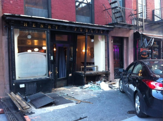 This photo, tweeted by @HenryPublic on Jan. 5, shows the pub’s damaged storefront after a car crashed into the restaurant. Photo courtesy of @HenryPublic, used with permission