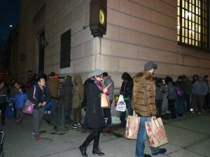 Shoppers lined up outside Trader Joe's in Brooklyn on Sunday evening in preparation for the blizzard. Photo by Mary Frost