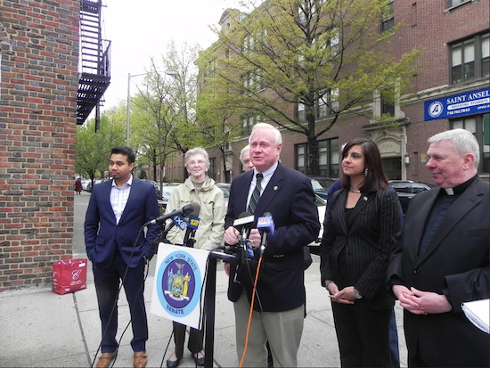 State Sen. Marty Golden, pictured at a Bay Ridge press conference last year, says the state should go after property owners of illegally converted houses with “all the force we can.” Eagle file photo by Paula Katinas