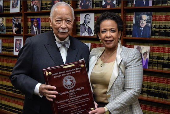 The United States Attorney’s Office Eastern District of New York celebrated “A Century of Black Life, History and Culture,” during a Black History Month event where U.S. Attorney nominee Loretta E. Lynch presented former Mayor David Dinkins with the 2015 Trailblazer award. Photos by Rob Abruzzese.