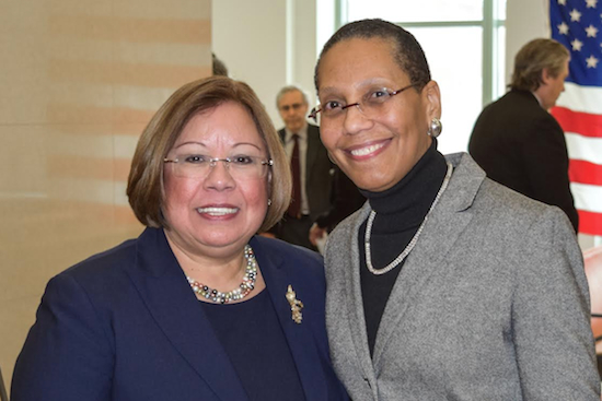 Hon. Jeanette Ruiz (left) and the Brooklyn Family Court hosted a Black History Month event at the courthouse entitled “A Century of Black Life, History and Culture” with Hon. Sheila Abdus-Salaam (right) as the keynote speaker. Eagle photos by Rob Abruzzese