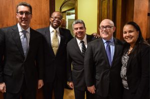 KCCBA President Michael C. Farkas, District Attorney Kenneth P. Thompson, Chief Assistant District Attorney Eric Gonzalez, immediate past President of the KCCBA Jay Schwitzman, and counsel to the DA Maritza Mejia-Ming. Eagle photos by Rob Abruzzese