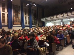 Hundreds of concerned residents turned out for a meeting at Abraham Lincoln High School to discuss the construction plans. Photo used with permission