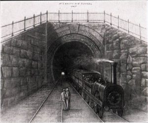A historical drawing of the circa-1844 Long Island Rail Road tunnel beneath Atlantic Avenue. Courtesy of Brooklyn Historic Railway Association