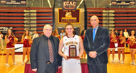 Senior Vanessa D’Ambrosi capped her brilliant career at Brooklyn College by leading the Lady Bulldogs to their first-ever ECAC Division III Metro Women’s Basketball Championship on Sunday. Photo courtesy of BC Athletics
