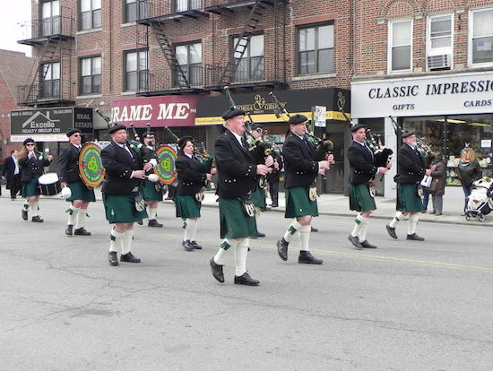 Bagpipe bands are always a big part of the Bay Ridge Saint Patrick's Day Parade and organizers say they will play a major role in this year’s march. Eagle file photo by Paula Katinas