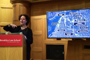 Claire Weisz of WXY Studio discussed recommendations for the Brooklyn Strand that were made following months of community meetings and neighborhood walkthroughs at a meeting Monday night. Eagle photos by Rob Abruzzese