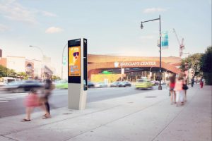 Kiosks like the one shown in this rendering will be erected all over Brooklyn to provide free wi-fi. Community Board 10 members said that when it comes to erecting them in Bay Ridge, the city will have 58 possible sites from which to choose. Rendering courtesy CityBridge