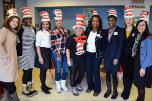 A group from the Brooklyn Women’s Bar Association went to P.S. 274 in Bushwick to read Dr. Seuss books to first graders. From left: Hon. Nancy Bannon, Joy Thompson, Principal Maritza Ollivierra-Jones, Hon. Sadia Graham, Hon. Joanne Quiñones, Hon. Sylvia Hinds-Radix, Derefim Neckles, Deborah Johnson and Assistant Principal Aimee Perez.  See brooklynarchive.com for more photos. Eagle photos by Rob Abruzzese