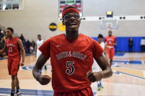 Jamie Killings celebrates after an unlikely victory for Boys and Girls High School against Lincoln in the PSAL quarterfinals. Eagle photos by Rob Abruzzese