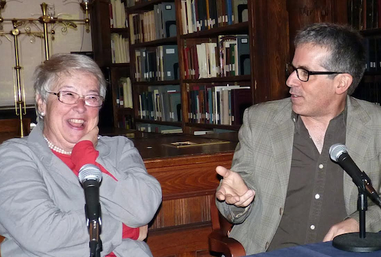 Jonathan Lethem, pictured at the 2014 Brooklyn Book Festival with his former P.S. 29 fourth-grade teacher, NYC Schools Chancellor Carmen Fariña. Lethem will be in DUMBO Thursday, March 19, to launch his latest book, a collection of stories titled “Lucky Alan.” Eagle photo by Mary Frost