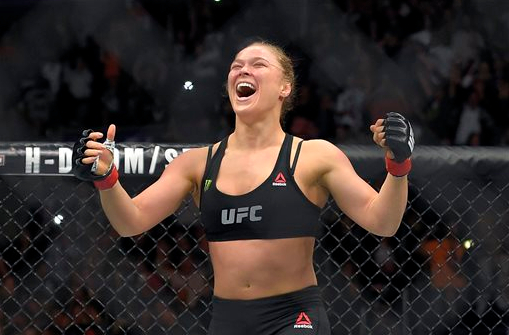 UFC mixed martial arts star Ronda Rousey, seen here after a fight, was in Albany this week to promote new state legislation to legalize MMA. AP Photo/Mark J. Terrill, File