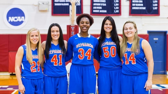 These five seniors helped the St. Francis women’s basketball team accumulate the top GPA in the Northeast Conference for each of the past four seasons.  Photo courtesy of SFC Brooklyn Athletics