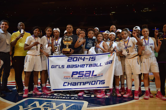 South Shore High School girls basketball team won its first PSAL city title when it beat Grand Street Campus 42-30 at Madison Square Garden on Saturday. Eagle photo by Rob Abruzzese