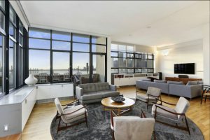 Of course, that's the Lower Manhattan skyline you're seeing through the windows at this One Brooklyn Bridge Park condo. Photo courtesy of Corcoran Group