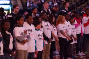 The Brooklyn Nets on Monday welcomed Big Brothers Big Sisters of New York City (BBBS of NYC) to Barclays Center as part of the organization’s year-long campaign to highlight the impact of mentoring and raise awareness of the urgent need for volunteers. Photo by Reid B. Kelley