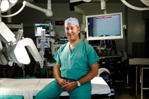 Dr. David Silver, director of Urologic Oncology, is in the Robotic Operating Room Suite. Photo courtesy Maimonides Medical Center
