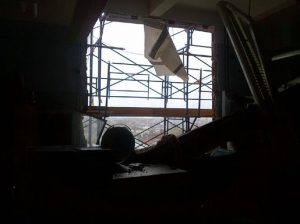 A view from inside the classroom where a window collapsed at Dyker Heights Intermediate School Monday morning. Photo courtesy Councilmember Vincent Gentile’s office