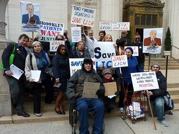 Supporters of shuttered Long Island College Hospital (LICH) rallied outside the state Appellate Division in Brooklyn Heights on Thursday. Photo by Mary Frost