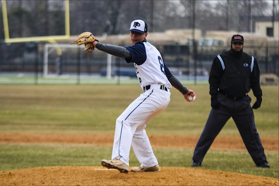 Dylan Martinelli picked up a save for Poly Prep after he bailed it out of a two-on, one-out jam in the fourth inning. He struck out four batters in 2.2 innings. Eagle photo by Rob Abruzzese