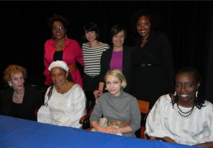 The panelists for the Women in the Arts forum at Poly Prep were Susan Yankowitz, Joan Ashley, Tavi Gevinson and Dr. Angela Gittens (seated left to right). Standing (left to right) are: Toya Lillard, Ruby Sky Stiler, Barbara Hunt McLanahan and Shavonne L. Dargan. Eagle photo by Paula Katinas