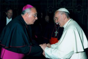 Pope Francis I meets with Brooklyn Diocesan Bishop Nicholas DiMarzio (at left) in June, 2013. Both Pope Francis and Bishop DiMarzio have worked for healing within the Roman Catholic Church and the wider community. Photo courtesy of The Tablet