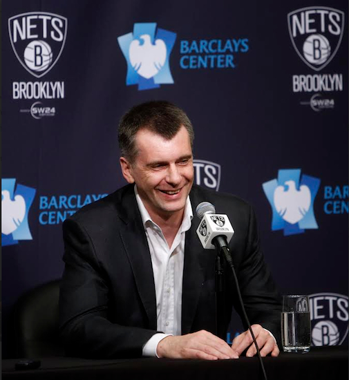 Nets owner Mikhail Prokhorov insisted that he had no intention to sell the team before watching Brooklyn suffer a tough home loss to Atlanta on Wednesday night at Downtown’s Barclays Center. AP photo