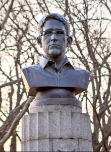 A bust of the former National Security Agency contractor Edward Snowden was sneaked into and installed in Fort Greene Park on Monday.  AP Photo/Aymann Ismail/ANIMALNewYork