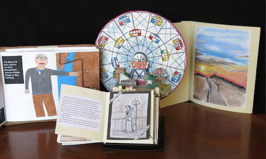 The Ezra Jack Keats Foundation announced the citywide winners of the 2015 Ezra Jack Keats Bookmaking Competition: left, “The Brown M Train,” by Kevin Zeng (Grade 12, P.S. 77, Brooklyn); center, “The History Wheel of Coney Island,” by Amelia Samoylov (Grade 8, I.S. 98, The Bay Academy for the Arts and Sciences, Brooklyn); right, “When Fall Turns to Winter,” by John Lee (Grade 5, P.S. 193, Alfred J. Kennedy, Queens).
