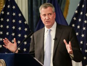 Bill de Blasio discussed his executive budget on Thursday. AP Photo/Julie Jacobson, Pool