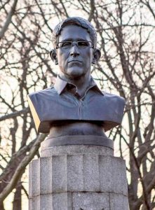 A bust of the former National Security Agency contractor Edward Snowden was sneaked into and installed in Fort Greene Park. AP Photo/Aymann Ismail/ANIMALNewYork
