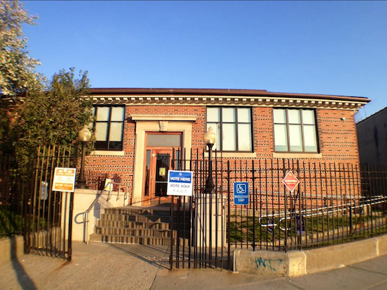 The Fort Hamilton Branch Public Library at 9424 Fourth Ave. opened at 6 a.m. Tuesday as a polling place for the 11th Congressional District special election. Eagle photo by Lore Croghan