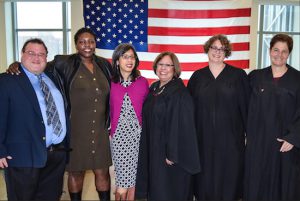 Brooklyn’s Family Court celebrated marriage equality at its second annual LGBTQ event. From left: Marc Levine, president of The Alliance — the Gay/Straight Alliance of the New York State courts; Yoruba Richen; Judy Yu; Hon. Jeanette Ruiz; Hon. Amanda White; and Hon. Jacqueline Deane. Eagle photos by Rob Abruzzese