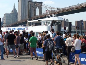 The NY Waterway ferry and the New York Water Taxi at Pier 1 were popular modes of transport on Memorial Day weekend. Photos by Mary Frost