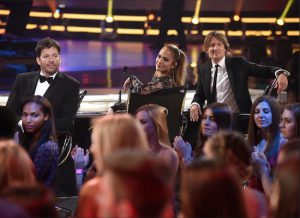 Judges Harry Connick, Jr., Jennifer Lopez and Keith Urban (left to right) appeared at the “American Idol” XIV finale, which took place at the Dolby Theater in Los Angeles on May 13. Photo by Chris Pizzello/Invision/AP