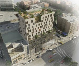 Here's a rendering of Brooklyn Cultural District development 280 Ashland Place (c.) — where the Center for Fiction will be moving. Rendering by Dattner Architects and Bernheimer Architecture