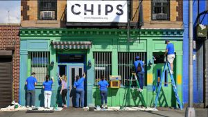 Volunteers paint the front of the CHiPS building at 200 Fourth Ave. Photo courtesy of Christian Help in Park Slope